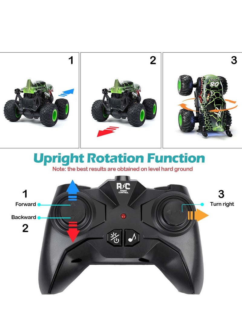 Remote Control Monster Trucks, 2.4GHz Dinosaur Remote Control Cars, Fast Stunt Car Off Road Crawler with 2 Rechargeable Batteries, Toy Gifts for 4-12 Year Old Boys and Girls (Green)