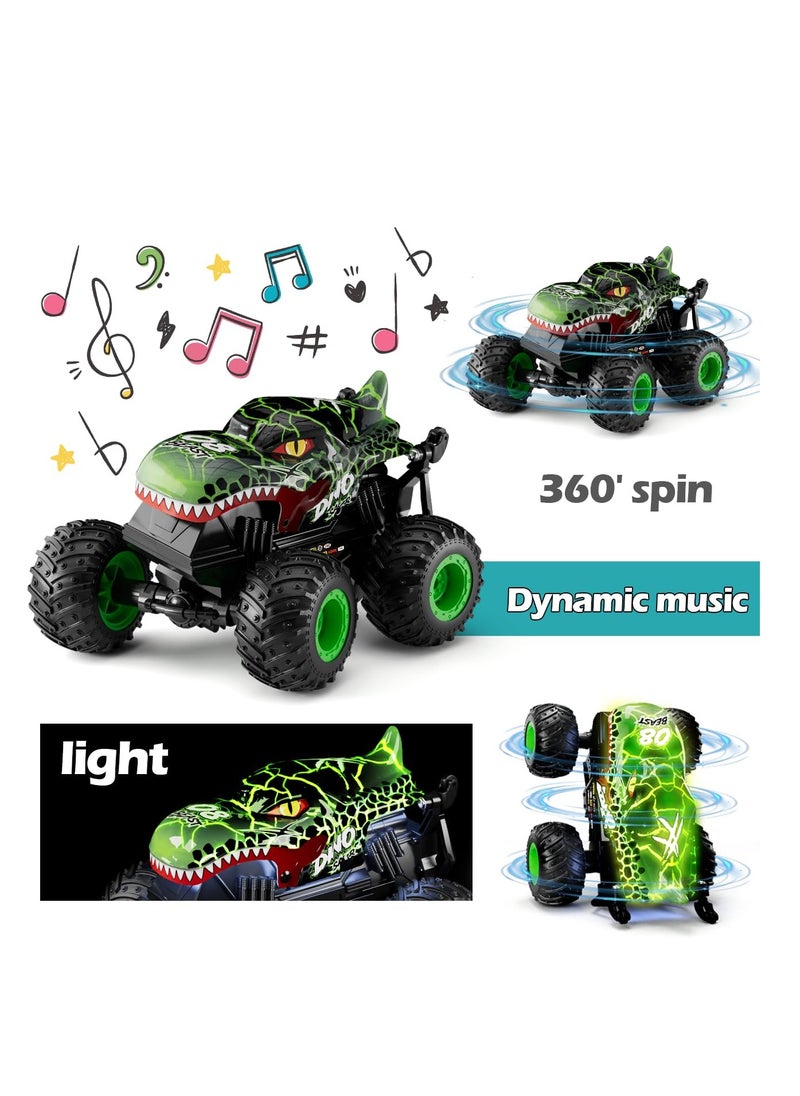 Remote Control Monster Trucks, 2.4GHz Dinosaur Remote Control Cars, Fast Stunt Car Off Road Crawler with 2 Rechargeable Batteries, Toy Gifts for 4-12 Year Old Boys and Girls (Green)