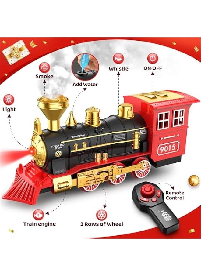 Train Set with Remote Control Train Toys w/s, Lights & Sound, Toy Train w/Steam Locomotive, Cargo Cars & Tracks, Toddler Model Trains for 3 4 5 6 7 8+ Year Old Boys Birthday Gifts