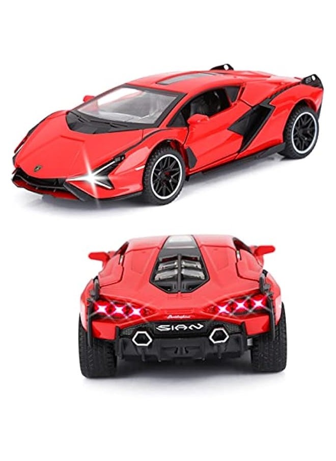 Toy Cars Lambo Sian FKP3 Metal Model Car with Light and Sound Pull Back Toy Car for Boys Age 3 + Year Old (Red)