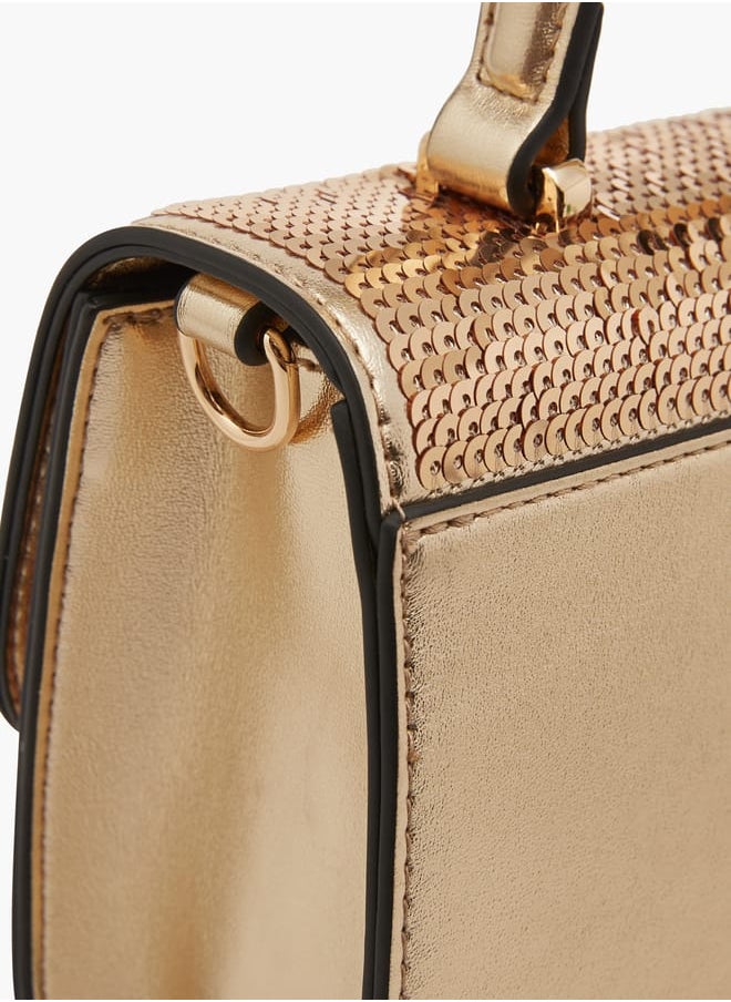 Women Embellished Satchel Bag with Button Closure and Chain Strap