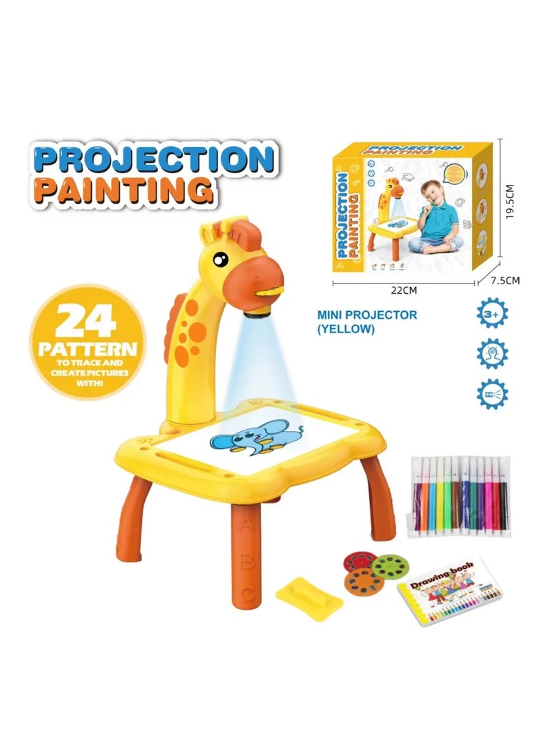 Children Led Projector Art Drawing Table Toys Kids Painting Board Desk Arts Crafts Educational Learning Paint Tools Toy for Girl(Yellow)