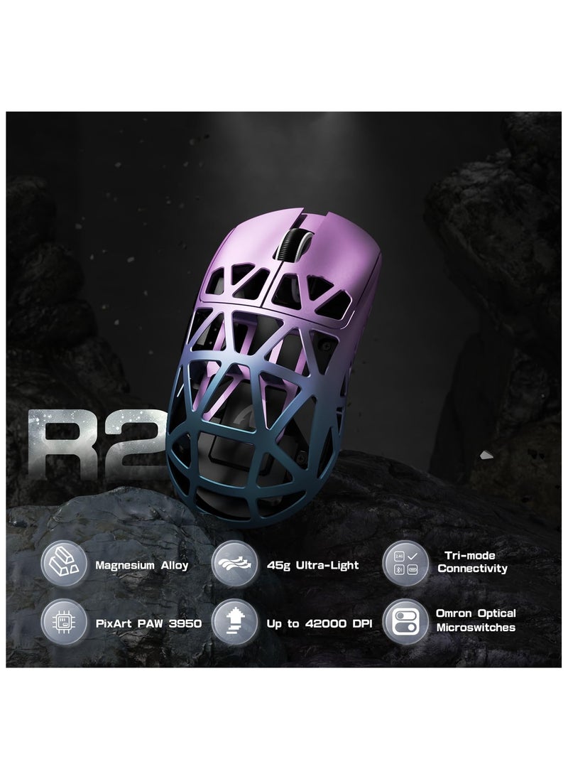 Attack Shark R2 Wireless Gaming Mouse, Superlight Magnesium Alloy, PAW3950 42000 DPI Optical Sensor, 8000Hz Polling Rate, 2.4G/BT/Wired Programmable Mice for Win Mac Gamer (Purple Blue)
