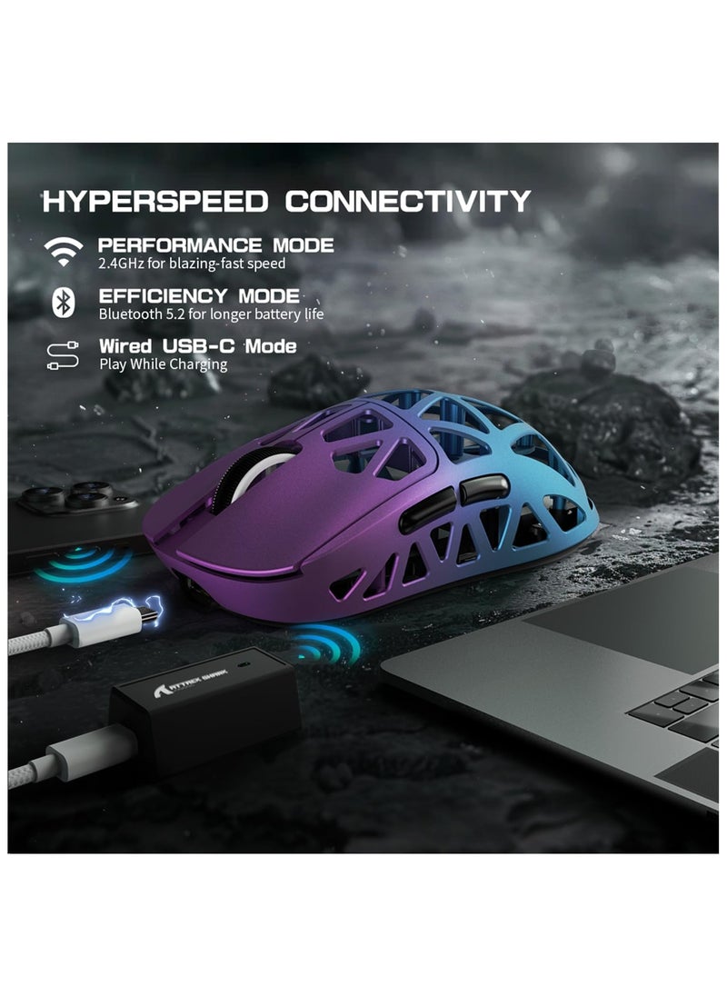Attack Shark R2 Wireless Gaming Mouse, Superlight Magnesium Alloy, PAW3950 42000 DPI Optical Sensor, 8000Hz Polling Rate, 2.4G/BT/Wired Programmable Mice for Win Mac Gamer (Purple Blue)