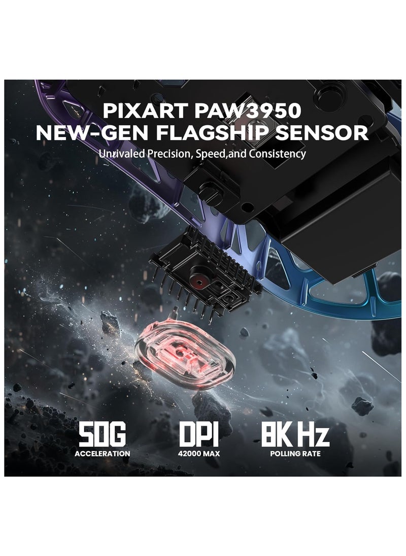 Attack Shark R2 Wireless Gaming Mouse, Superlight Magnesium Alloy, PAW3950 42000 DPI Optical Sensor, 8000Hz Polling Rate, 2.4G/BT/Wired Programmable Mice for Win Mac Gamer (Purple Blue)