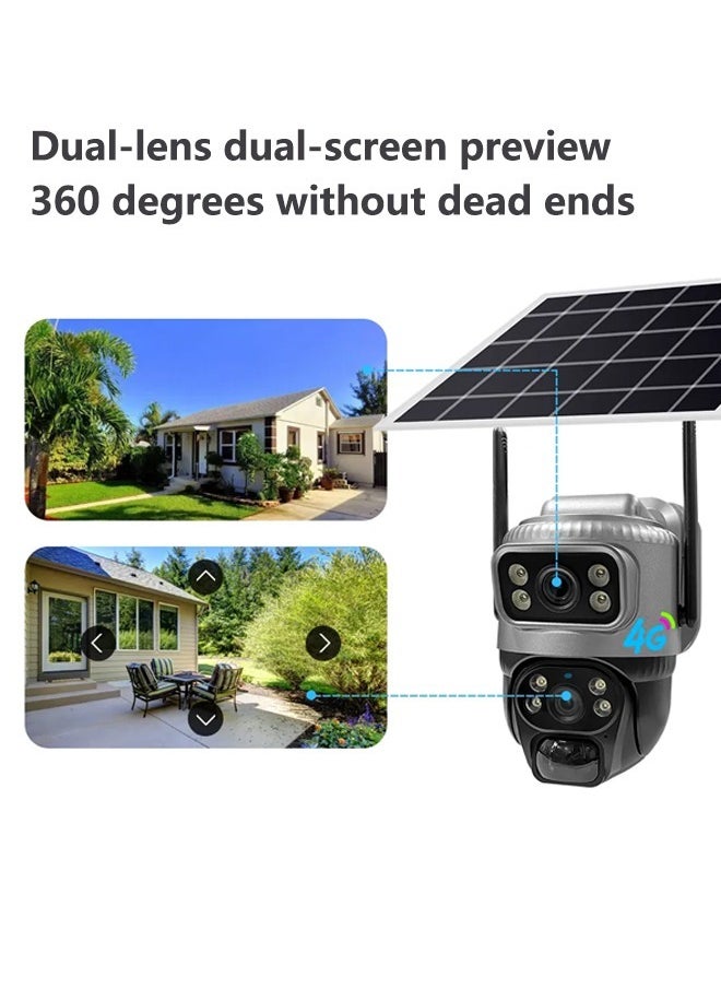 4K Outdoor Home Camera Solar Powered Outdoor Camera for Home Security Waterproof Alarm Camera Year-Round Power Color Night Vision Two-Way Talk All-Weather Recording