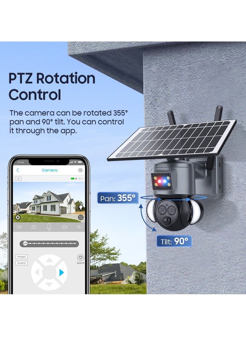 4K 8MP Solar PTZ Camera, Humanoid Tracking Outdoor Security Camera, WIFI Dual Lens Security CCTV, IP66 Waterproof And Moisture Proof Surveillance Camera, (1pc)