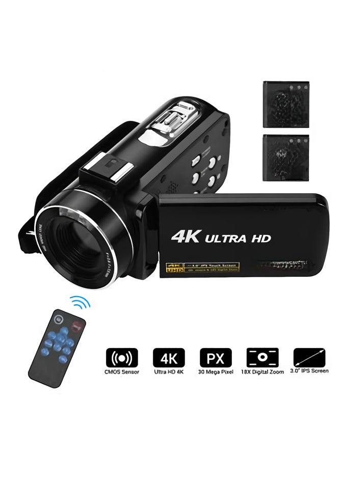 Digital Camera, 4K Ultra HD Handheld DV Professional Digital Video Camera, Face Detection Action Camera With Anti Shaking For Video Event Photography, (Standard Black Plus Batteries Plus Remote)