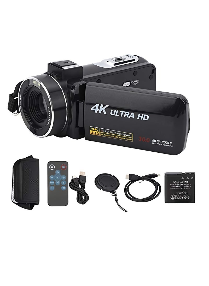 Digital Camera, 4K Ultra HD Handheld DV Professional Digital Video Camera, Face Detection Action Camera With Anti Shaking For Video Event Photography, (Set 1 Standard Black With 1 Battery)