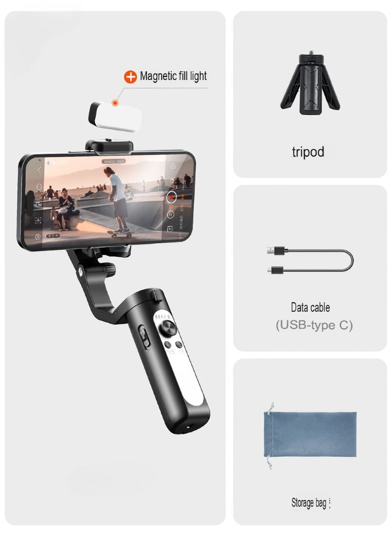 Gimbal Stabilizer, Lightweight And Portable Foldable Phone Stabilizer, Anti Shake Durable Smart Phone Holder Stabilizer For Youtuber Vlogging Video Recording, (1pc, Black With Fill Light)