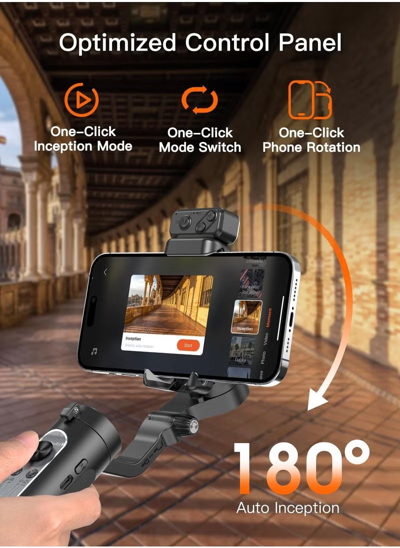 Gimbal Stabilizer, Lightweight And Portable Foldable Phone Stabilizer, Anti Shake Durable Smart Phone Holder Stabilizer For Youtuber Vlogging Video Recording, (1pc, Black With Fill Light)