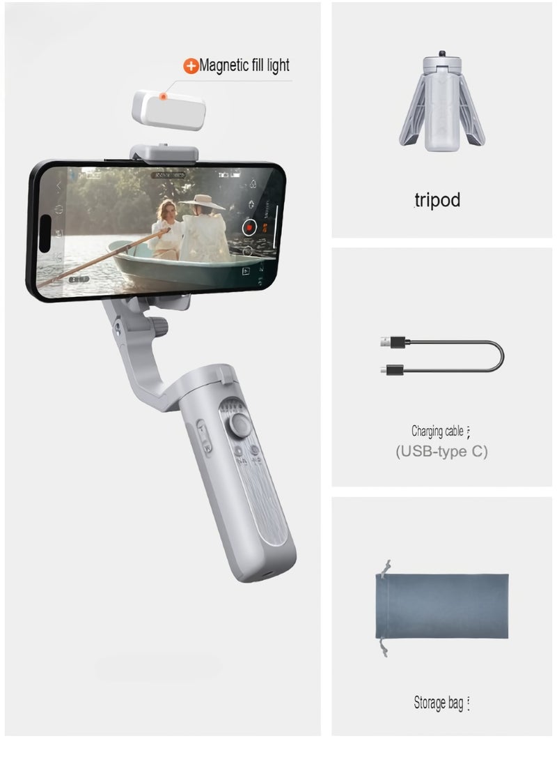 Gimbal Stabilizer, Lightweight And Portable Foldable Phone Stabilizer, Anti Shake Durable Smart Phone Holder Stabilizer For Youtuber Vlogging Video Recording, (1pc, Grey With Fill Light)