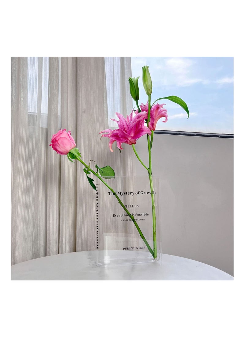 SYOSI Acrylic Transparent Vase, Aesthetic Room Decor, Artistic and Cultural Flavor Decorative Vase, for Unique Home Bedroom Office Accent, A Book About Flowers