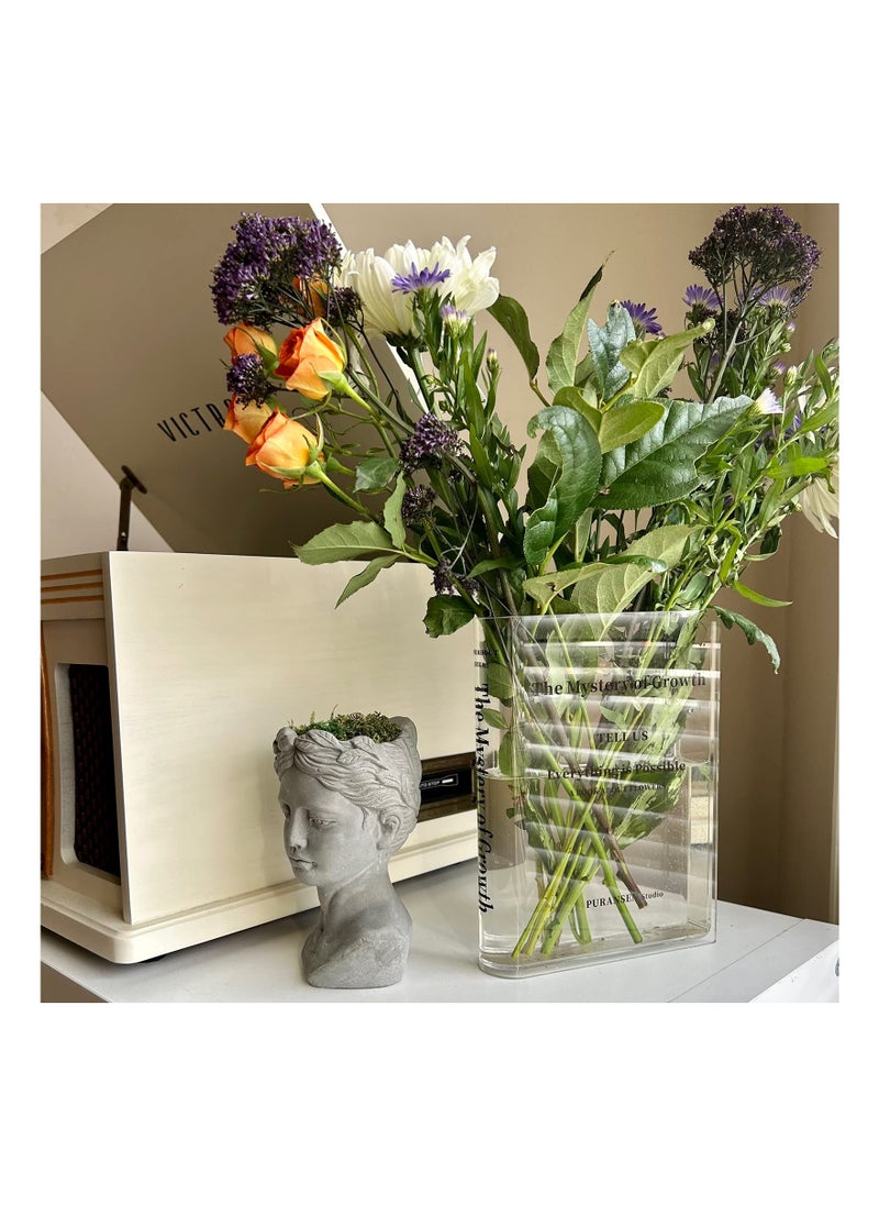 SYOSI Acrylic Transparent Vase, Aesthetic Room Decor, Artistic and Cultural Flavor Decorative Vase, for Unique Home Bedroom Office Accent, A Book About Flowers