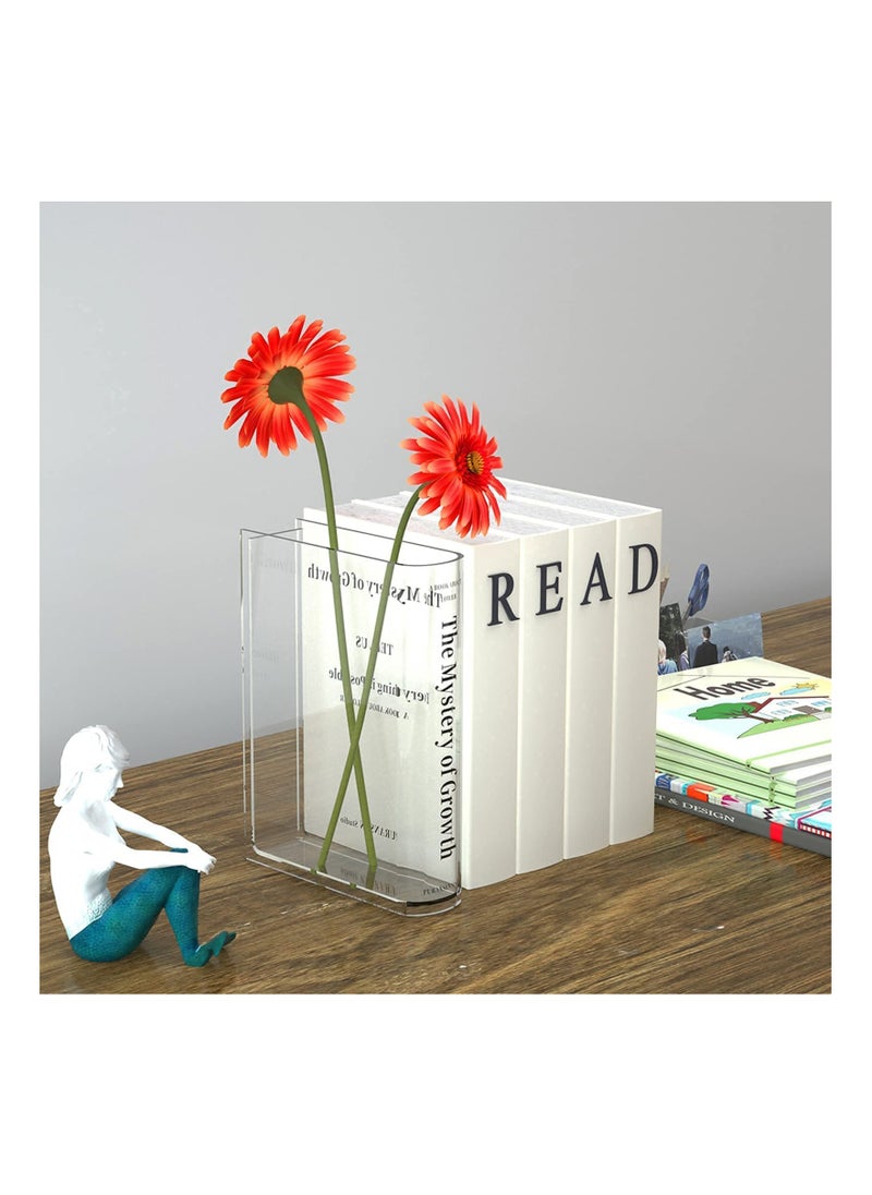 SYOSI Acrylic Transparent Vase, Aesthetic Room Decor, Artistic and Cultural Flavor Decorative Vase, for Unique Home Bedroom Office Accent, A Book About Flowers