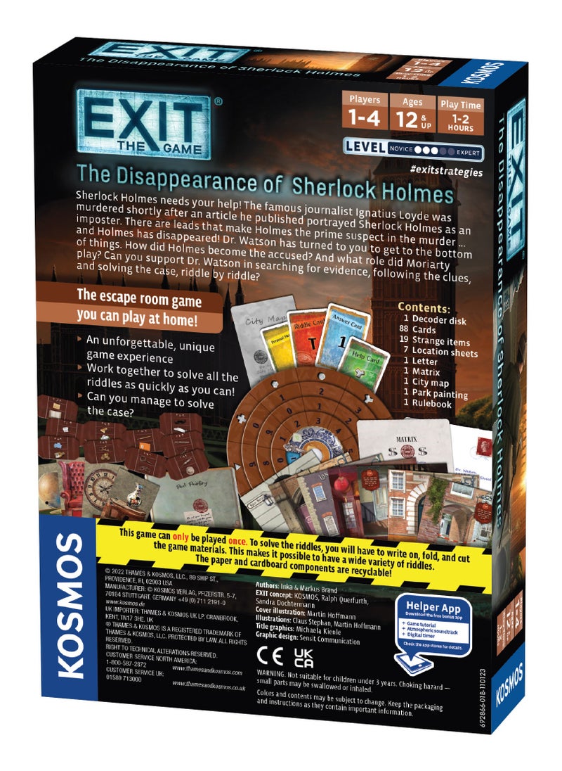 Exit: The Disappearance Sherlock Holmes- Thames & Kosmos - Escape The Room in a Box - Co-op Game - 1 Player +