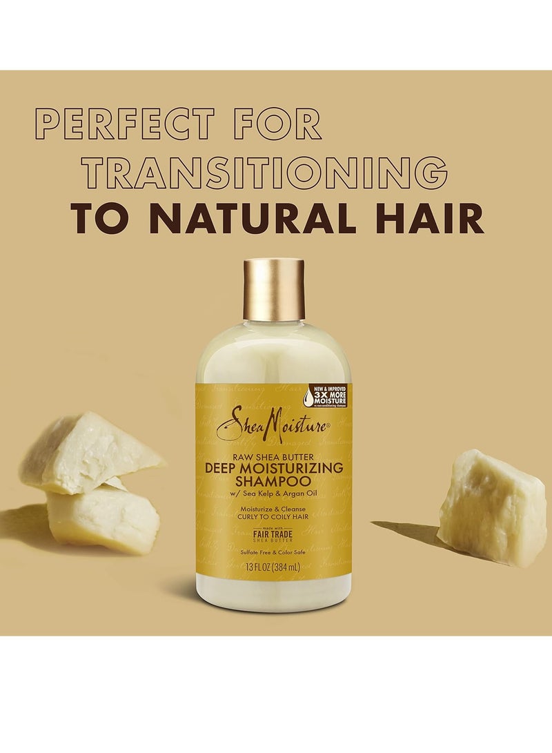 Raw Shea Butter Shampoo and Conditioner Set, Deep Moisturizing with Sea Kelp & Argan Oil, Sulfate Free & Silicone Free, Curly Hair Products, Family Size, 13 Fl Oz (Pack of 2)