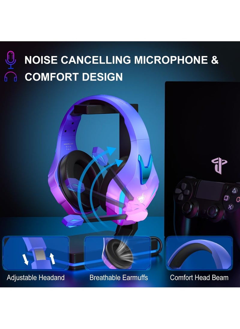 Gaming Headset for PS4 PS5 Xbox One Switch PC with Noise Canceling Mic, Deep Bass Stereo Sound (Violet)