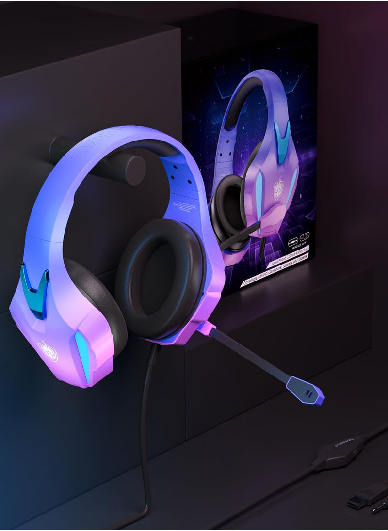 Gaming Headset for PS4, PS5, Xbox One, Switch, and PC - Features Noise-Canceling Microphone and Deep Bass Stereo Sound (Violet Color)