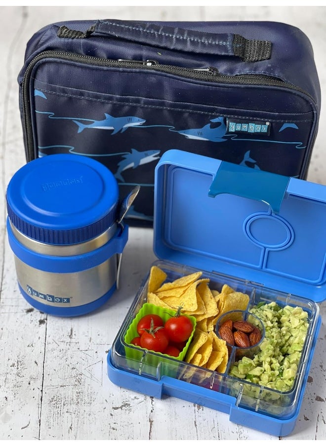 Yumbox Surf Blue Snack Box with Dinosaur Tray - 3-Compartment Bento 6.7x5.1x1.8 | Kid-Friendly | Healthy Snacks | BPA-Free & Easy Clean