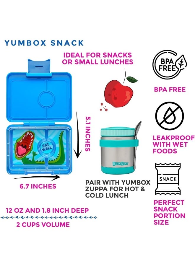Yumbox Surf Blue Snack Box with Dinosaur Tray - 3-Compartment Bento 6.7x5.1x1.8 | Kid-Friendly | Healthy Snacks | BPA-Free & Easy Clean
