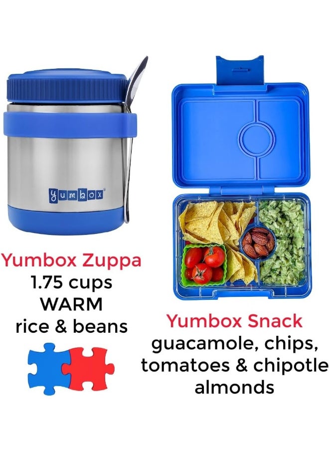 Yumbox Surf Blue Snack Box with Dinosaur Tray - 3-Compartment Bento 6.7x5.1x1.8 | Kid-Friendly | Healthy Snacks | BPA-Free & Easy Clean