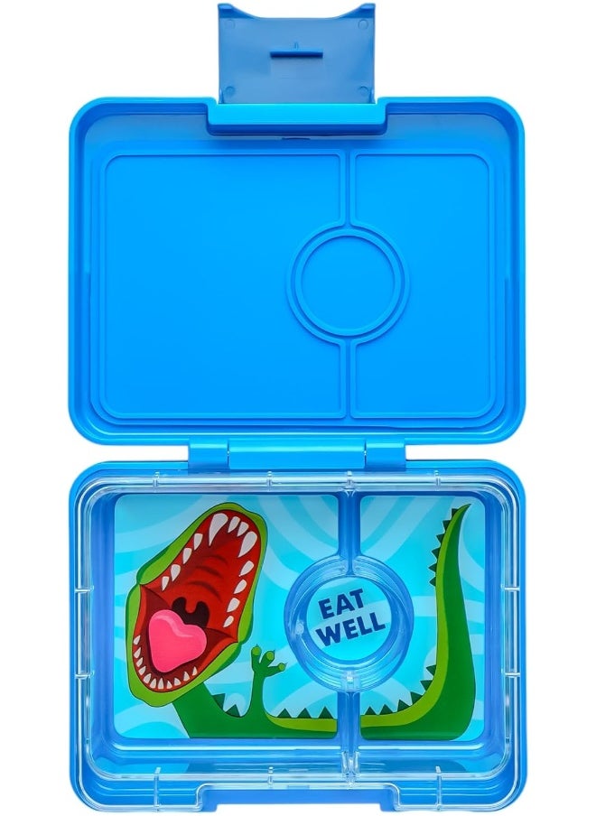 Yumbox Surf Blue Snack Box with Dinosaur Tray - 3-Compartment Bento 6.7x5.1x1.8 | Kid-Friendly | Healthy Snacks | BPA-Free & Easy Clean