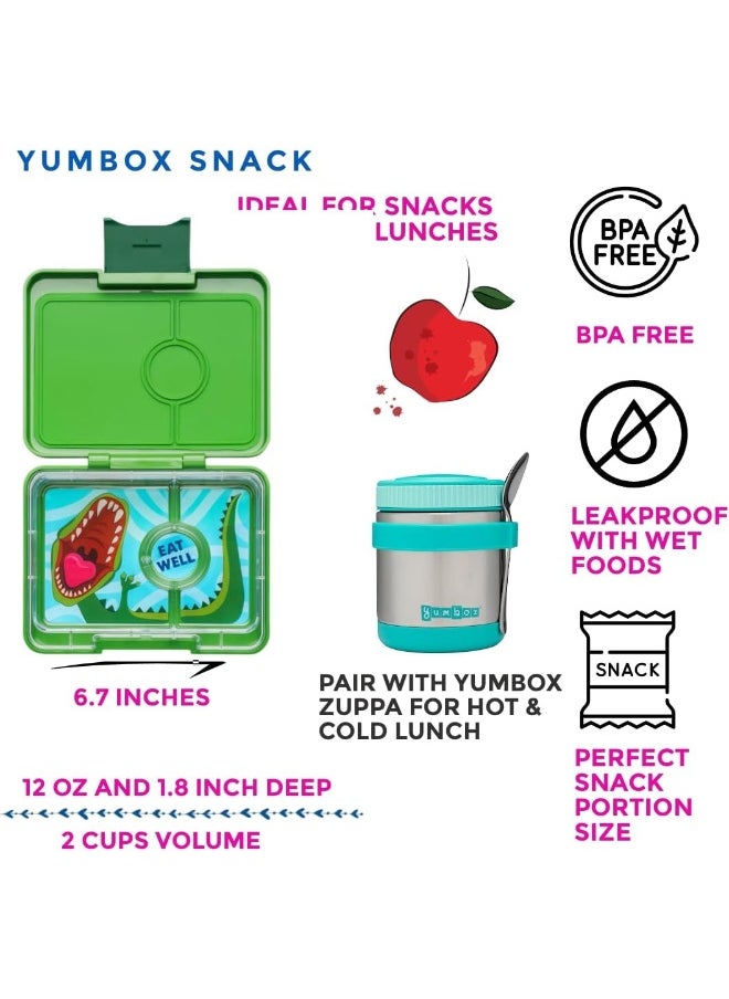 Yumbox Jurassic Green Snack Box with Dinosaur Tray - 3-Compartment Bento 6.7x5.1x1.8 | Kid-Friendly | Healthy Snacks | BPA-Free & Easy Clean
