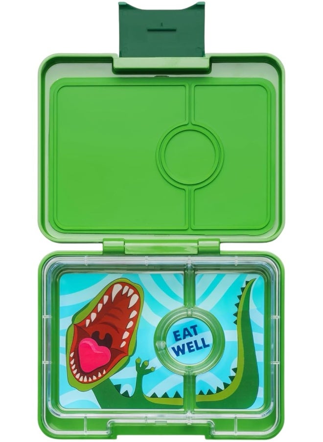 Yumbox Jurassic Green Snack Box with Dinosaur Tray - 3-Compartment Bento 6.7x5.1x1.8 | Kid-Friendly | Healthy Snacks | BPA-Free & Easy Clean