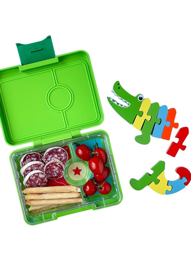 Yumbox Jurassic Green Snack Box with Dinosaur Tray - 3-Compartment Bento 6.7x5.1x1.8 | Kid-Friendly | Healthy Snacks | BPA-Free & Easy Clean