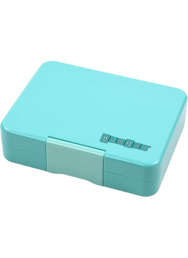 Yumbox Misty Aqua Snack Box with Rainbow Tray - 3-Compartment Bento 6.7x5.1x1.8 | Kid-Friendly | Healthy Snacks | BPA-Free & Easy Clean