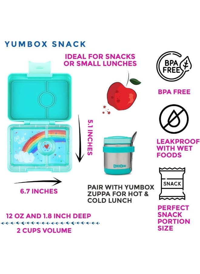 Yumbox Misty Aqua Snack Box with Rainbow Tray - 3-Compartment Bento 6.7x5.1x1.8 | Kid-Friendly | Healthy Snacks | BPA-Free & Easy Clean