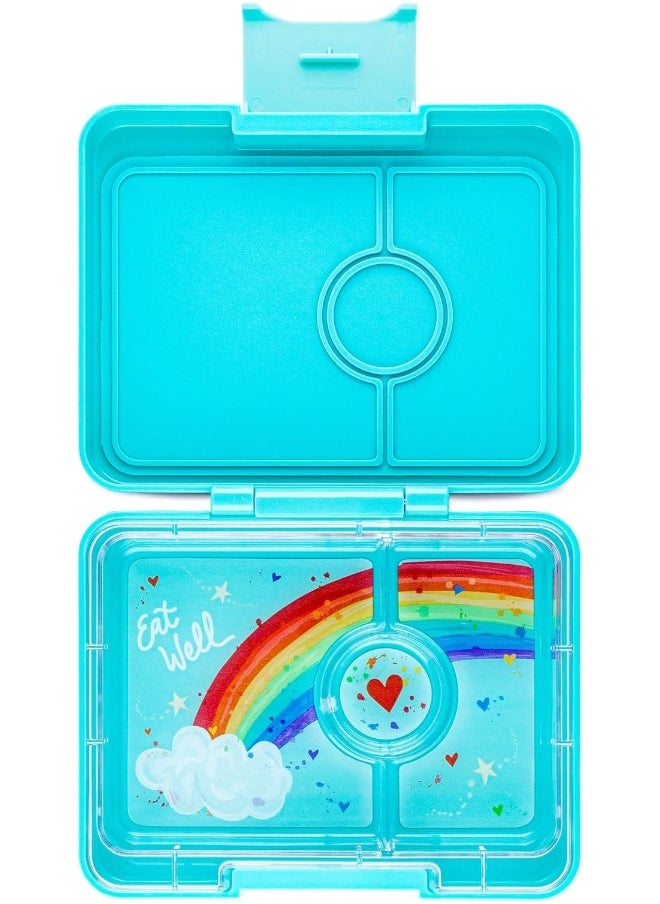 Yumbox Misty Aqua Snack Box with Rainbow Tray - 3-Compartment Bento 6.7x5.1x1.8 | Kid-Friendly | Healthy Snacks | BPA-Free & Easy Clean