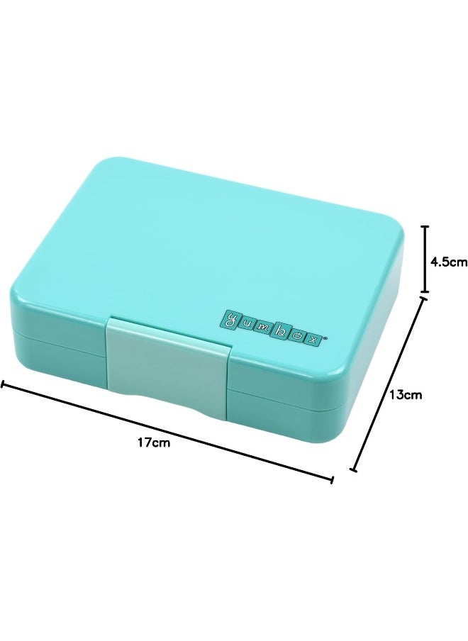 Yumbox Misty Aqua Snack Box with Rainbow Tray - 3-Compartment Bento 6.7x5.1x1.8 | Kid-Friendly | Healthy Snacks | BPA-Free & Easy Clean
