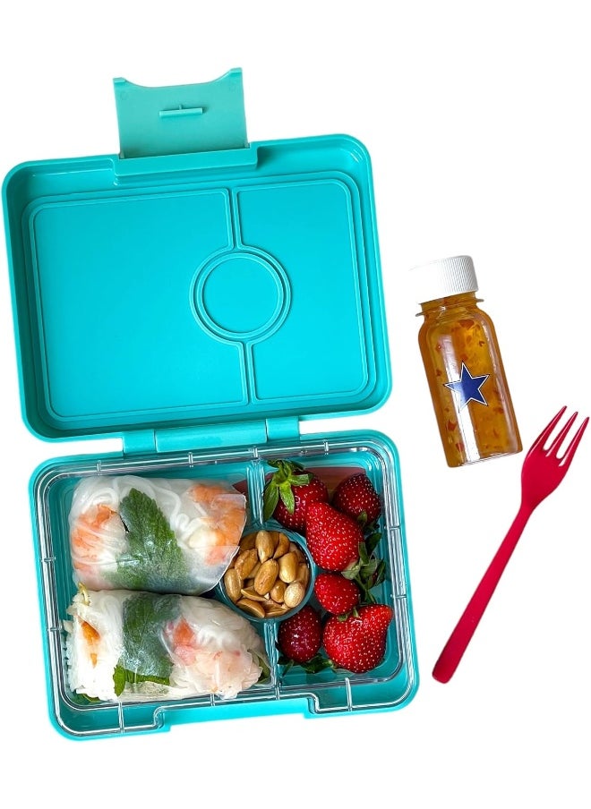 Yumbox Misty Aqua Snack Box with Rainbow Tray - 3-Compartment Bento 6.7x5.1x1.8 | Kid-Friendly | Healthy Snacks | BPA-Free & Easy Clean