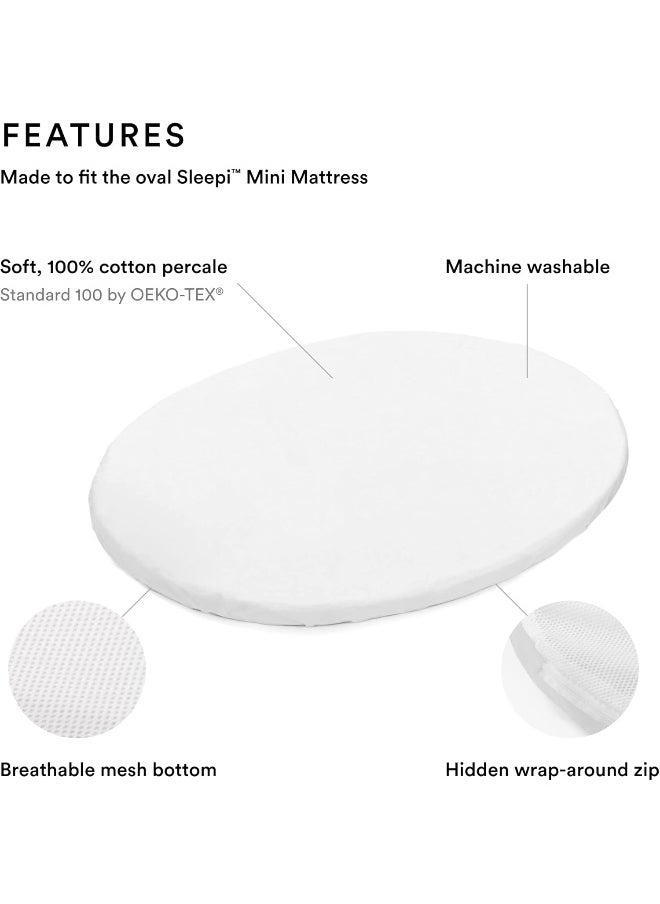 Sleepi Mini Fitted Sheet Soft Sheets For Sweet Dreams Made For The Oval Sleepi Mini Mattress Safe, Stylish And Washable 100% Fine Cotton Percale White