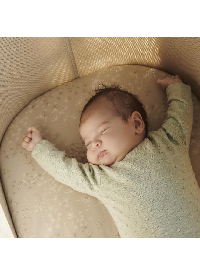 Snoozi Fitted Sheets Made To Fit The Oval Snoozi Mattress Soft, Organic Cotton Machine Washable Includes 1 Dandelion Beige And 1 Vanilla Cream