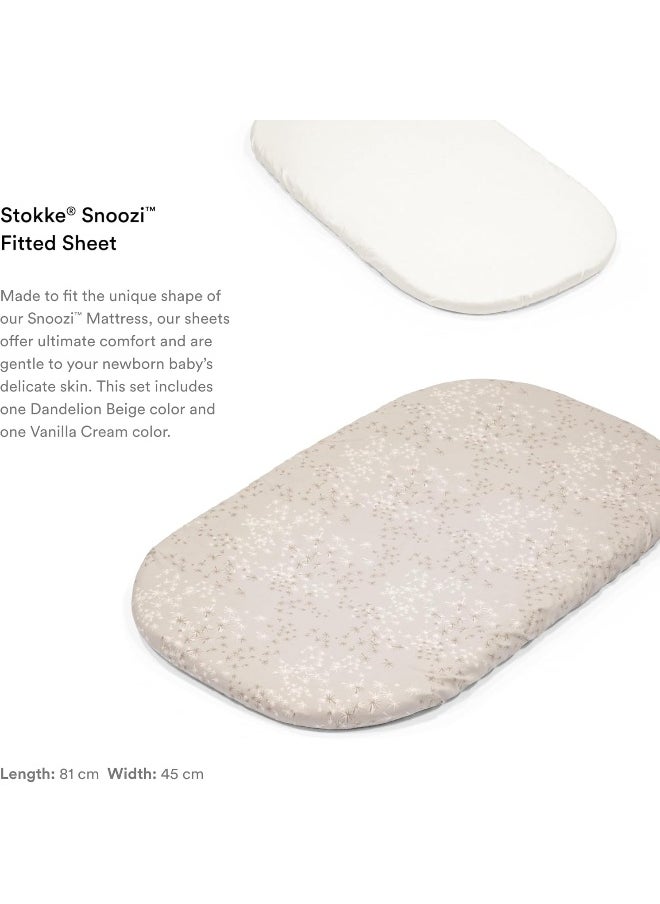 Snoozi Fitted Sheets Made To Fit The Oval Snoozi Mattress Soft, Organic Cotton Machine Washable Includes 1 Dandelion Beige And 1 Vanilla Cream