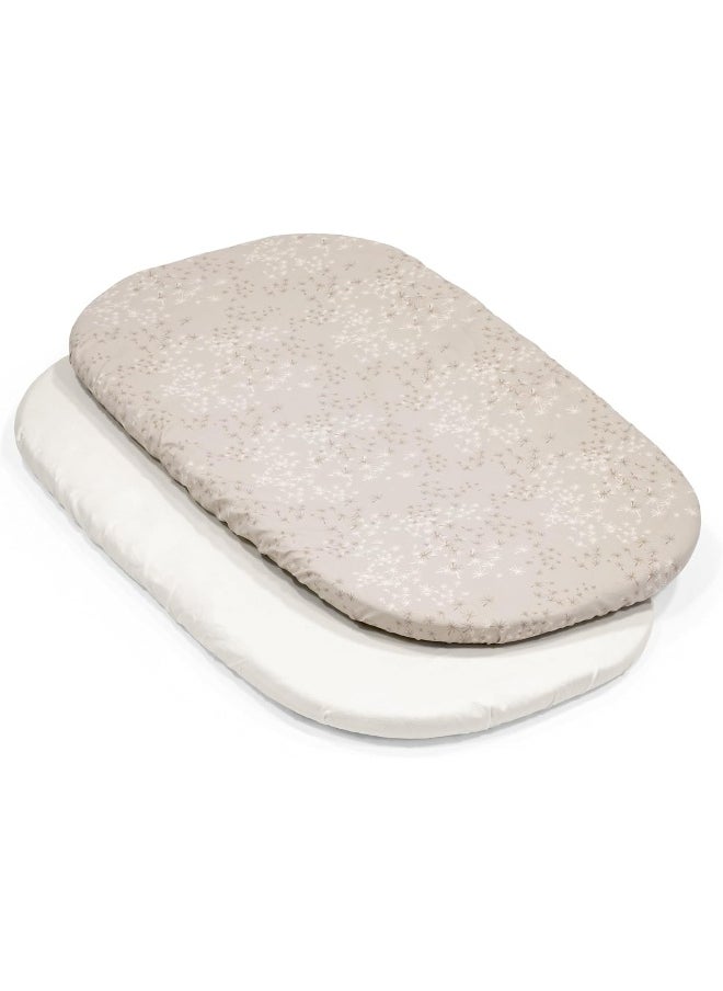 Snoozi Fitted Sheets Made To Fit The Oval Snoozi Mattress Soft, Organic Cotton Machine Washable Includes 1 Dandelion Beige And 1 Vanilla Cream