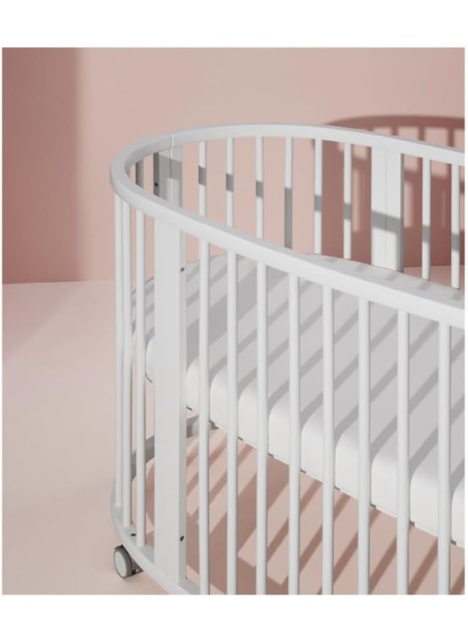 Sleepi V3 Bed Oval Shaped Crib For Baby White, Suitable For 0-5 Years Age, Adjustable Height, Space Saving, Made Up Of Natural Beech Wood