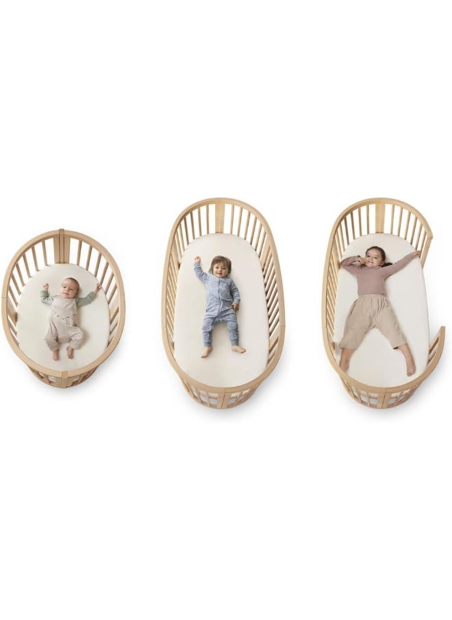Sleepi V3 Bed Oval Shaped Crib For Baby White, Suitable For 0-5 Years Age, Adjustable Height, Space Saving, Made Up Of Natural Beech Wood
