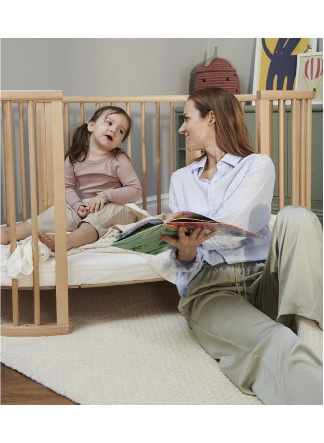 Sleepi V3 Bed Oval Shaped Crib For Baby White, Suitable For 0-5 Years Age, Adjustable Height, Space Saving, Made Up Of Natural Beech Wood