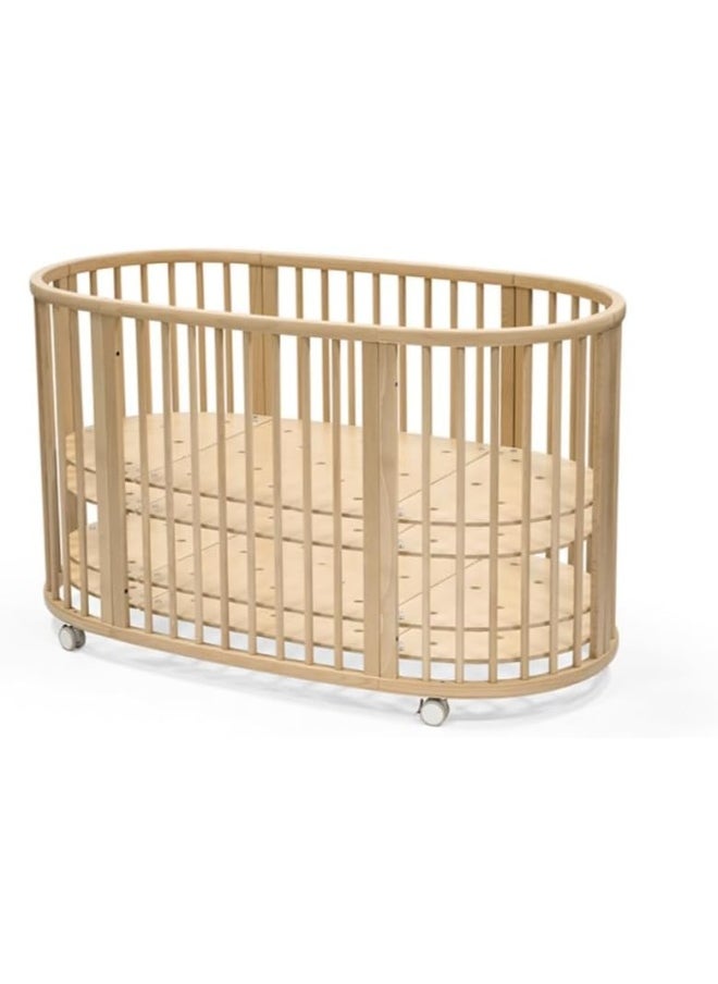 Sleepi V3 Bed Oval Shaped Crib For Baby White, Suitable For 0-5 Years Age, Adjustable Height, Space Saving, Made Up Of Natural Beech Wood