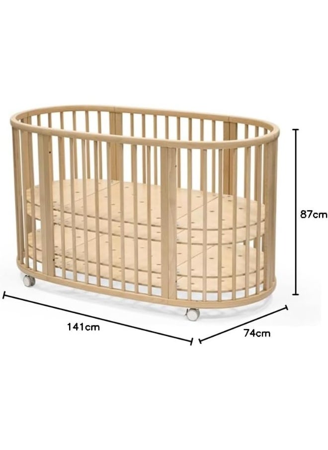 Sleepi V3 Bed Oval Shaped Crib For Baby White, Suitable For 0-5 Years Age, Adjustable Height, Space Saving, Made Up Of Natural Beech Wood