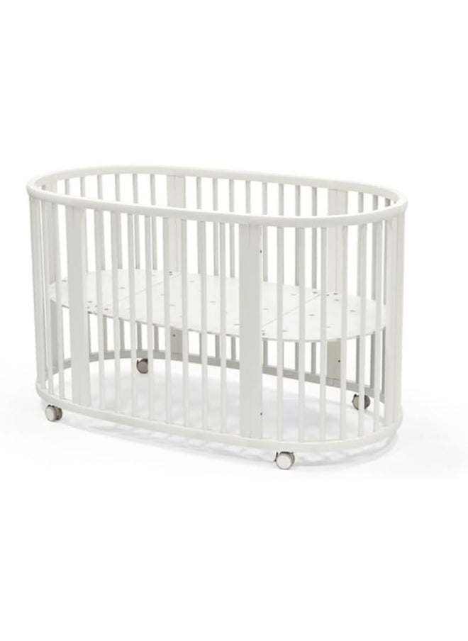 Sleepi V3 Bed Oval Shaped Crib For Baby White, Suitable For 0-5 Years Age, Adjustable Height, Space Saving, Made Up Of Natural Beech Wood