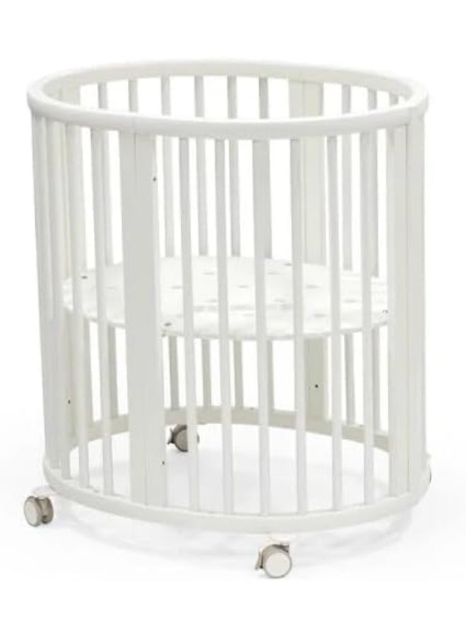 Sleepi Mini Oval Baby Crib 0-6 Months Height-Adjustable Base, Lockable Swivel Wheels White