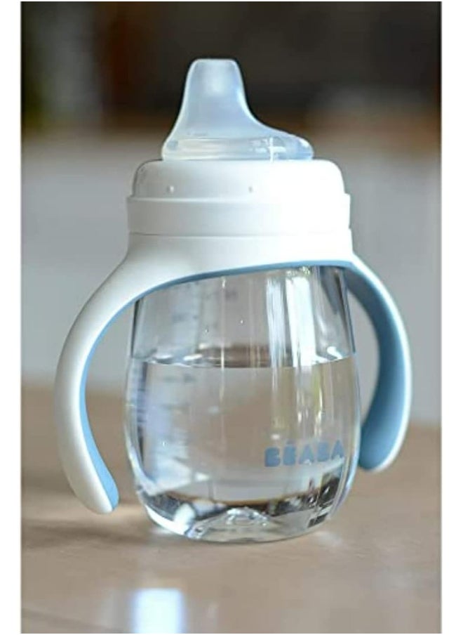 2 In 1 Sippy Cup Toddler Cup Children’S Beaker With Straw 100% Waterproof Easy To Open Removable Handles Tritan And Silicone 210 Ml Blue