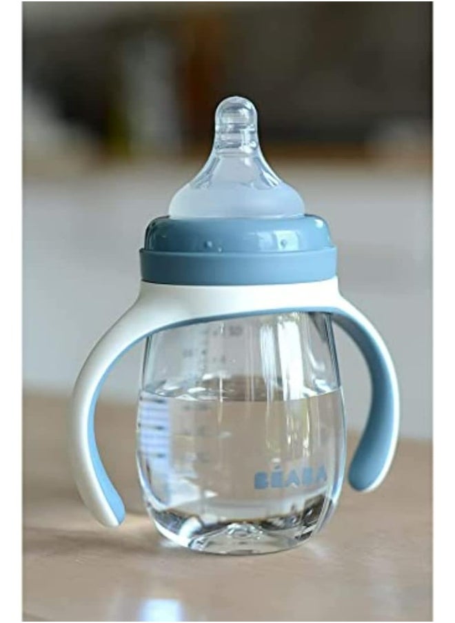 2 In 1 Sippy Cup Toddler Cup Children’S Beaker With Straw 100% Waterproof Easy To Open Removable Handles Tritan And Silicone 210 Ml Blue