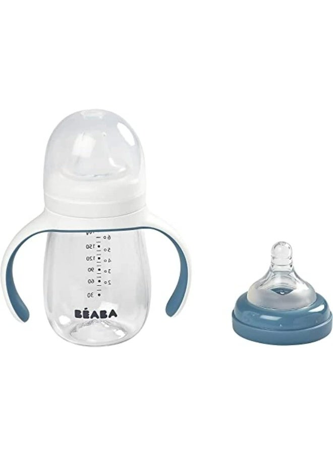 2 In 1 Sippy Cup Toddler Cup Children’S Beaker With Straw 100% Waterproof Easy To Open Removable Handles Tritan And Silicone 210 Ml Blue