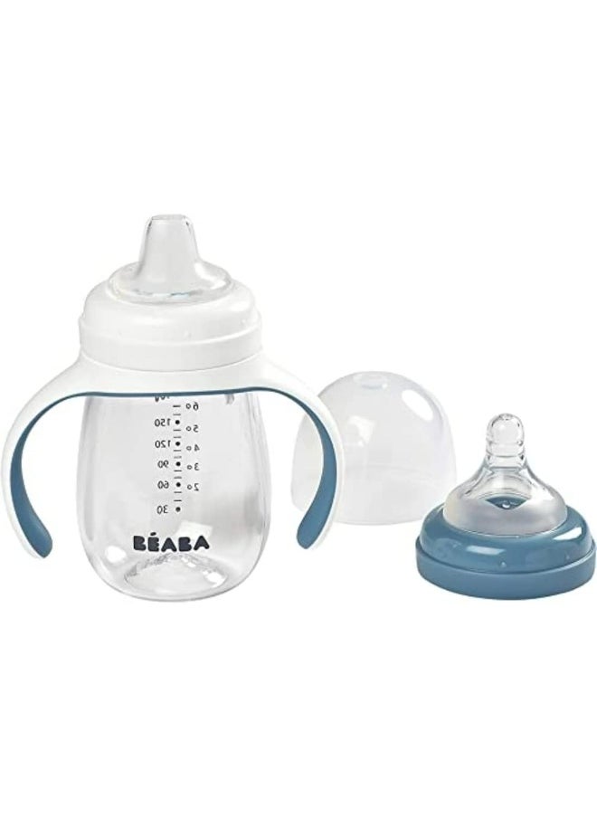 2 In 1 Sippy Cup Toddler Cup Children’S Beaker With Straw 100% Waterproof Easy To Open Removable Handles Tritan And Silicone 210 Ml Blue